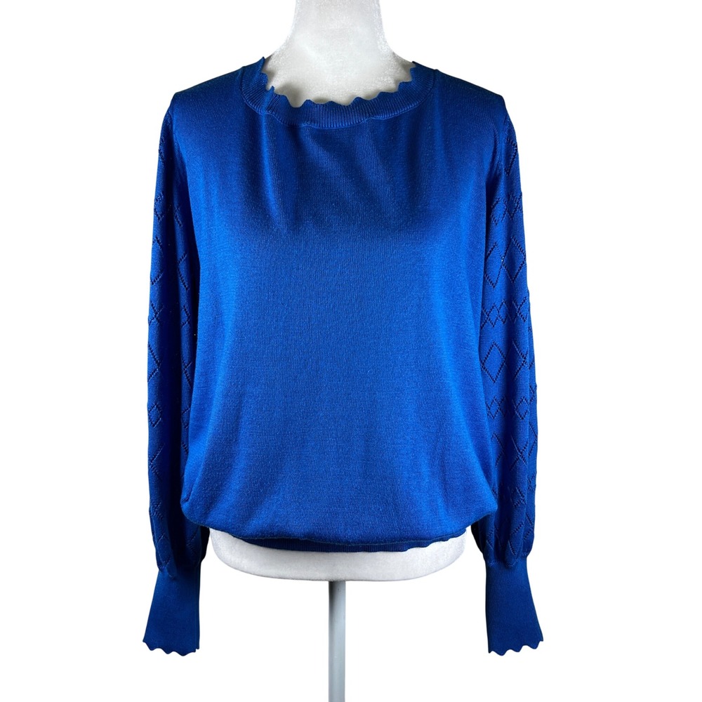 Liz Claiborne Blue Scalloped Neck Diamond Pattern Sleeve‎ Sweater Plus Size XXL